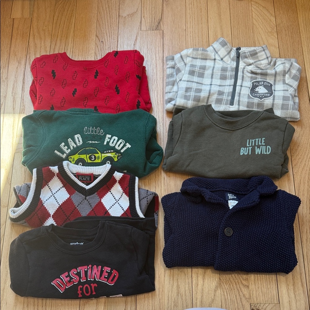 Bundle of assorted Toddler Boy Sweaters and Sweatshirts size 24 months set of 7